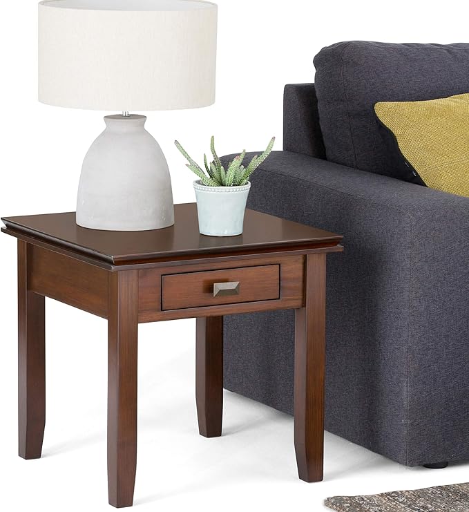 SIMPLIHOME Artisan SOLID WOOD 21 inch Wide Square Transitional End Side Table in Russet Brown for the Living Room and Bedroom