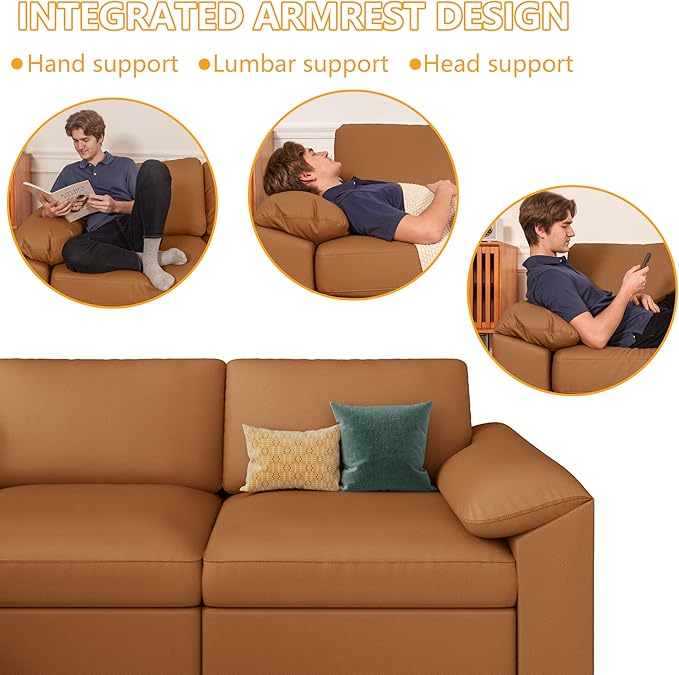 EASE MOOSE Oversized Modular Sectional Sofa,Modern Deep Seat Faux Leather Sectional,Extra Large L Shaped Couch,Comfy Scratch Resistant Material,Brown