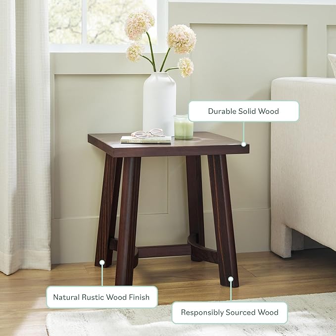 Walker Edison Colt Modern Farmhouse Solid Wood Square Side Table, 18 Inch, Espresso