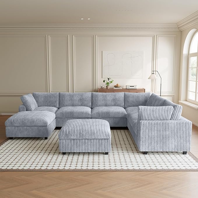 Cloud Modular Sectional Sofa, 8 Seater Oversized Sectional Couch, 157.4" U-Shaped Convertible Couches with 2 Ottomans, Deep Couches for Living Room, Washable & Replaceable Covers, Gray