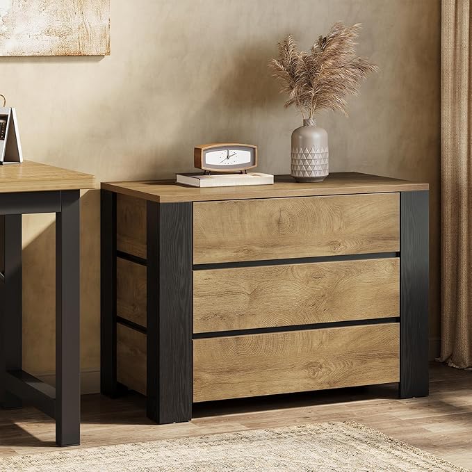 Tribesigns 36" Wide Nightstand Set of 2, Extra Large Night Stand with 3 Drawers, Oversized Nightstand Bedside Table for Bedroom, Farmhouse Side End Table with Storage, Natural