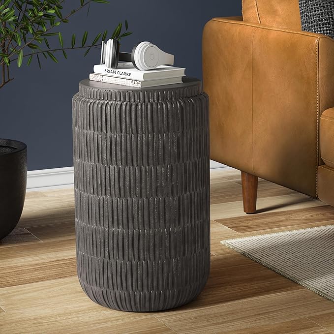 SIMPLIHOME Juno Metal Side Table in Graphite, 14.6 x 14.6 x 21.5 inches, Cast Aluminum Round Top for Living Room, Bedroom, Entryway, Assembled