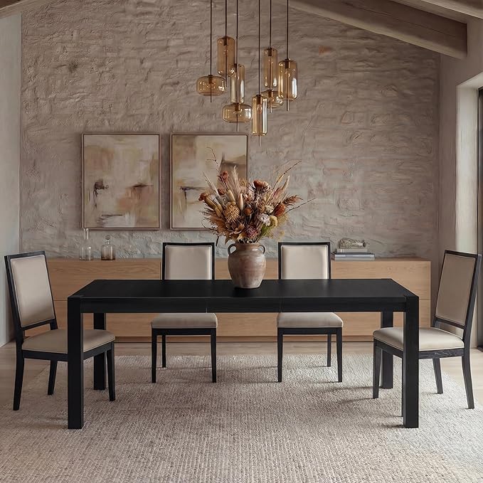 60"-80" Extendable Dining Table, Modern Rectangular Wood Kitchen Table, Farmhouse Expandable Dinner Table, Traditional Large Extension Meeting Desk for Dining Room, Living Room, Black