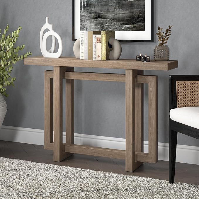 Henn&Hart 44'' Wooden Rectangular Console Table Entryway Table, Sofa Table for Entryway, Living Room, Couch, Hallway, or Office, Antiqued Gray Oak