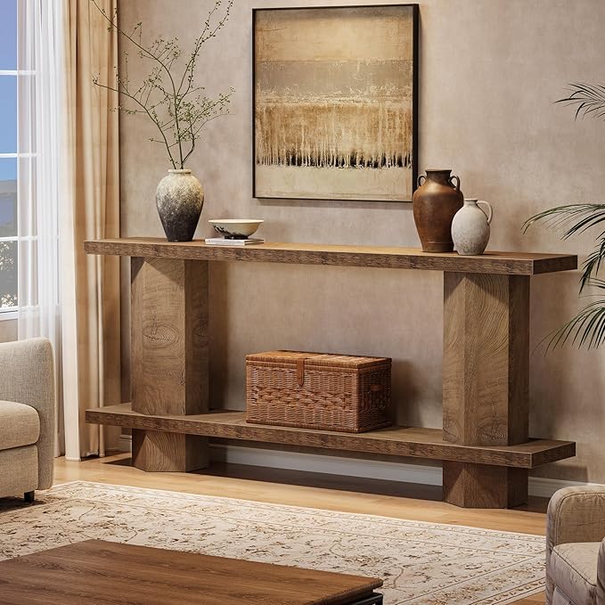 Tribesigns 71-Inch Long Console Table for Entryway, Wooden Sofa Table Behind Couch, for Living Room, Hallway, Foyer, Burlywood