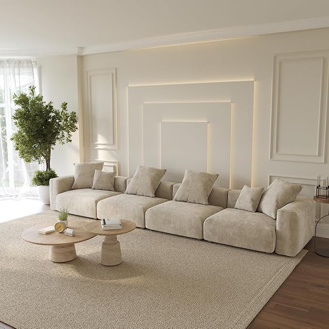 WJShome Oversized Modular Sectional Sofa Couch,4 Seater Corduroy 181.1" Convertible Sofa & Couch Free Combination for Living Room,Beige
