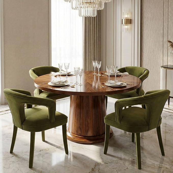 Olive-Green Velvet Dining Chairs Set of 2, Modern Solid Wood Kitchen Chairs, All-Over Fabric Upholstered Side Chairs for Kitchen/Dining Room/Living Room/Restaurant