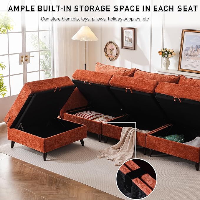 73'' Loveseat Sofa with All Seats Storage, Modular Sectional Couch with Movable Ottoman,Oversized Comfy Couch with 7.8'' Cushion,24.5'' Deep Seat,for Living Room,Bedroom,Velet,Orange