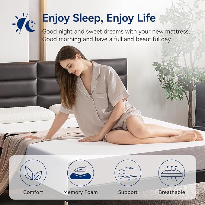 Amazon Basics Memory Foam Mattress, Medium Firm, 10 Inch, Twin, White/Grey