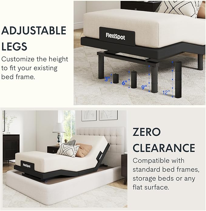 FLEXISPOT Adjustable Bed Frame Base Twin XL + 6" Cooling Gel Memory Foam Mattress, Massage, Head and Foot Incline, Zero Gravity, Zero Clearance, Under-Bed Lights, Anti-Snore, Wireless Remote