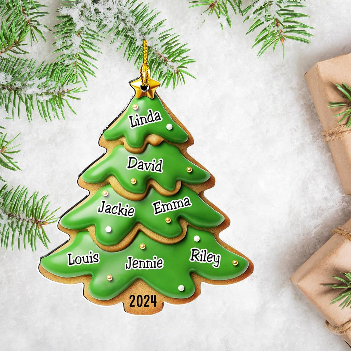 Family Gingerbread Name - Personalized Custom 3D Inflated Effect Acrylic Ornament Family Members and Pets Ornament Gifts for Family Tree Decoration (A05, 10 Names)