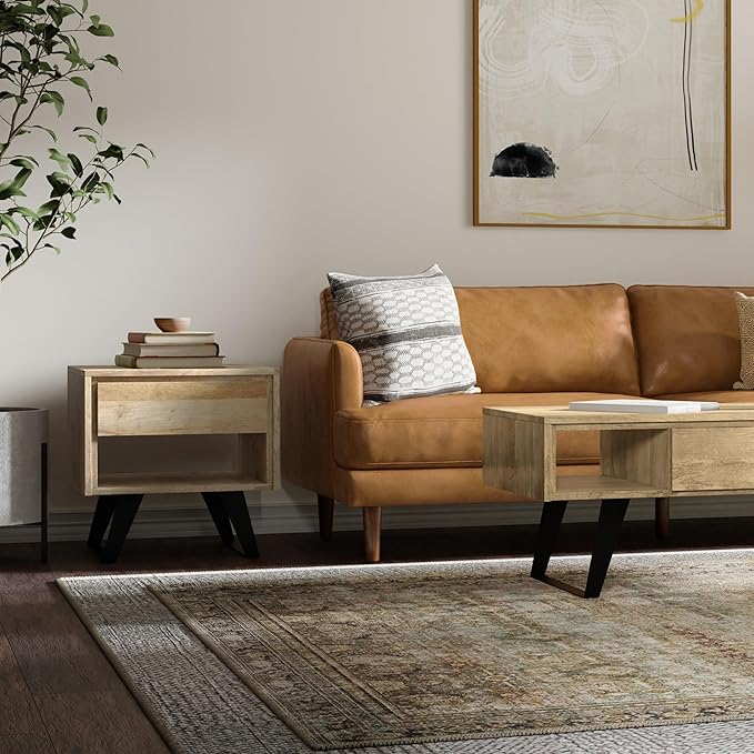 SIMPLIHOME Lowry Modern Industrial 22 inch Wide Metal End Side Table in Natural for The Living Room and Bedroom