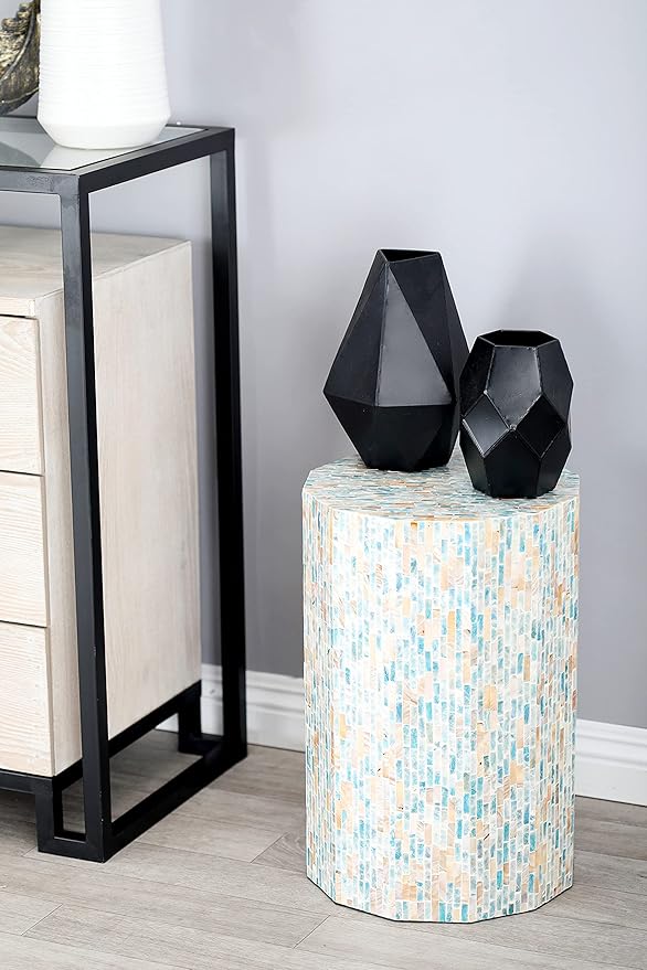 Deco 79 Mother of Pearl Shell Handmade Side End Accent Table End Table, Side Table 13" x 13" x 19", Blue