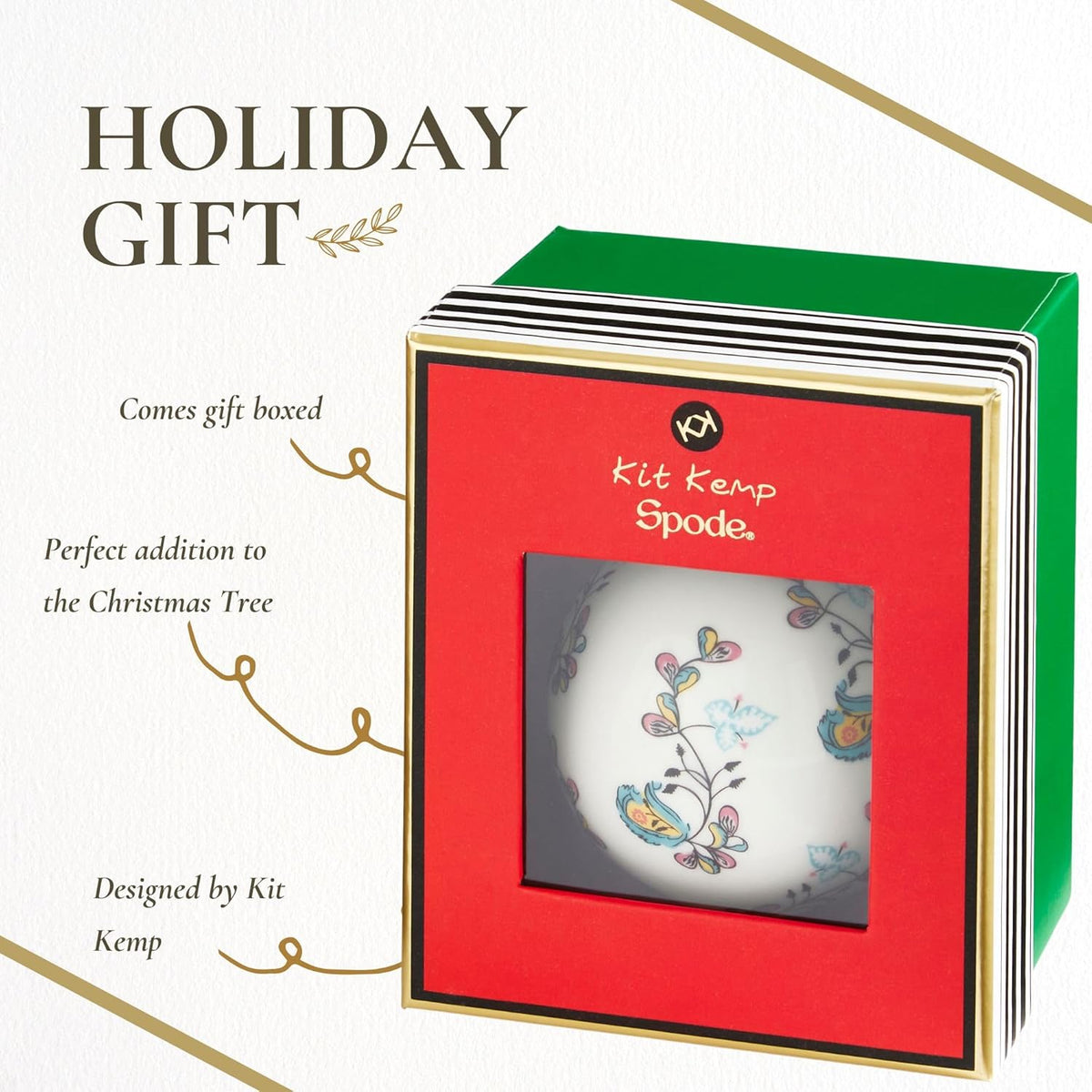 Spode Kit Kemp Psycho Sprig Yellow Bauble Christmas Bauble - Handcrafted Porcelain Festive Keepsake, Personalized Ornament, Collectible Luxury Holiday Decoration Gift