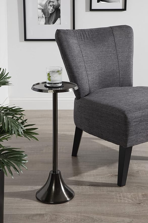 Kate and Laurel Sanzo Modern Pedestal Side Table; 9 x 9 x 23; Pewter; Decorative End Table with Hammered Tabletop