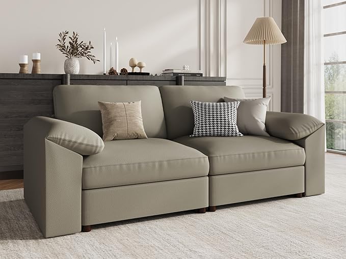 EASE MOOSE Loveseat Sofa for Living Room,Oversized Deep Seat Modular Sectional,Modern Comfy 2 Seater Sofas,Scratch Resistant Faux Leather Couch for Small Spaces, Light Grey
