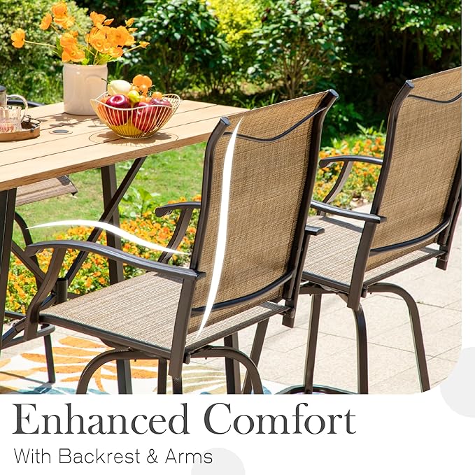 Sophia & William Patio Swivel Bar Stools Set of 6, Bar Height Patio Chair, High Top Patio Chairs, Supports 300 lbs (Brown Fabric)