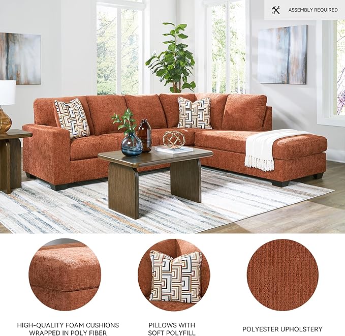 Signature Design by Ashley Aviemore Casual L-Shaped 2-Piece Sectional with Chaise for Living Room, Orange