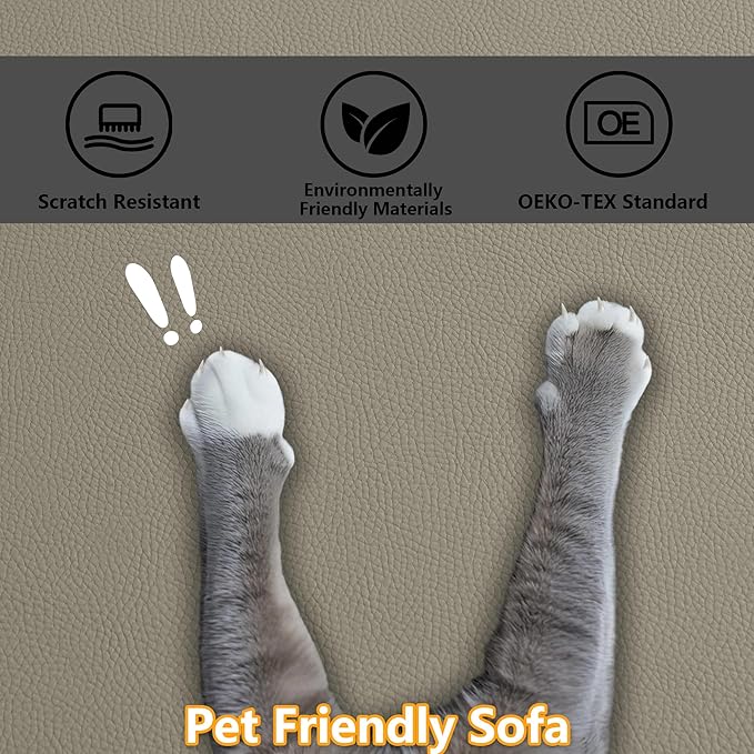 EASE MOOSE Oversized Modular Sectional Sofa,Leather Sectional Couch with Deep Seat,Extra Large L Shaped Couch,Modern Comfy Scratch Resistant Faux Leather Material Sofa,Light Grey