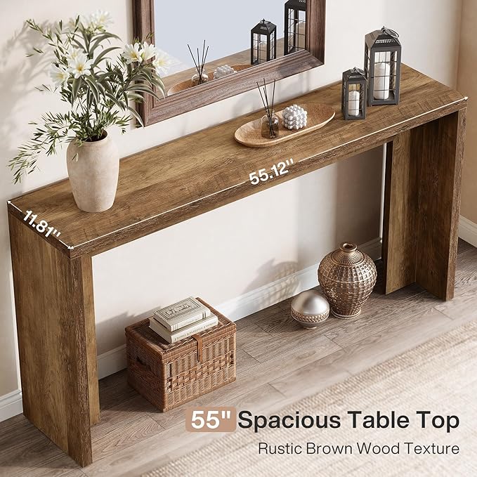 Tribesigns 55-Inch Farmhouse Console Table, Wooden Couch Table Behind Sofa with Storage, Narrow Long Entryway Hallway Table for Living Room, Entrance (Brown)