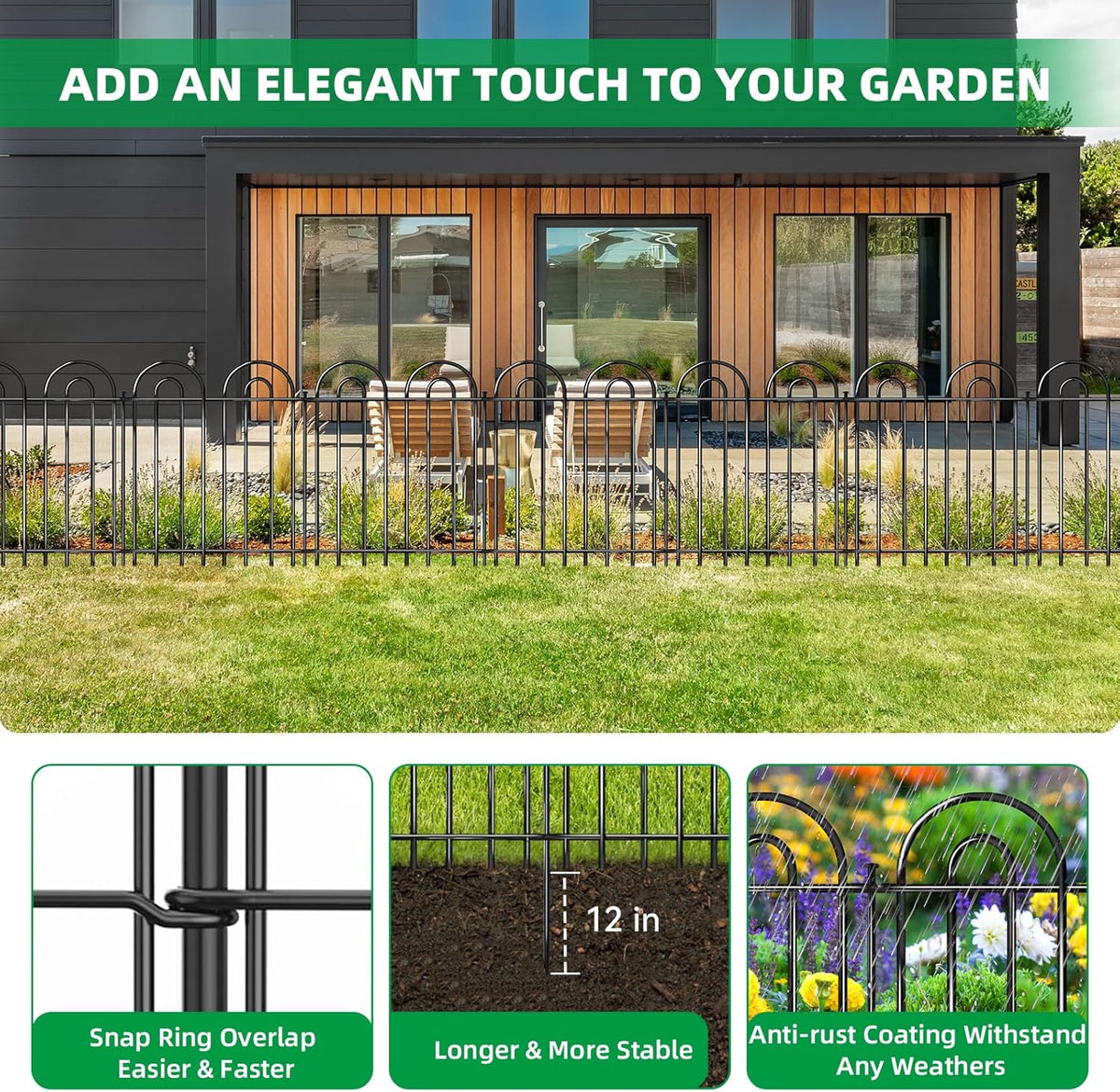 25 Panels Decorative Garden Fence, 24 in(H) X 50 ft(L) No Dig Dog Fence Outdoor for Yard, Rustproof Metal Garden Fencing Animal Barrier Border with Ground Stakes, Temporary Fencing for Patio Outdoor