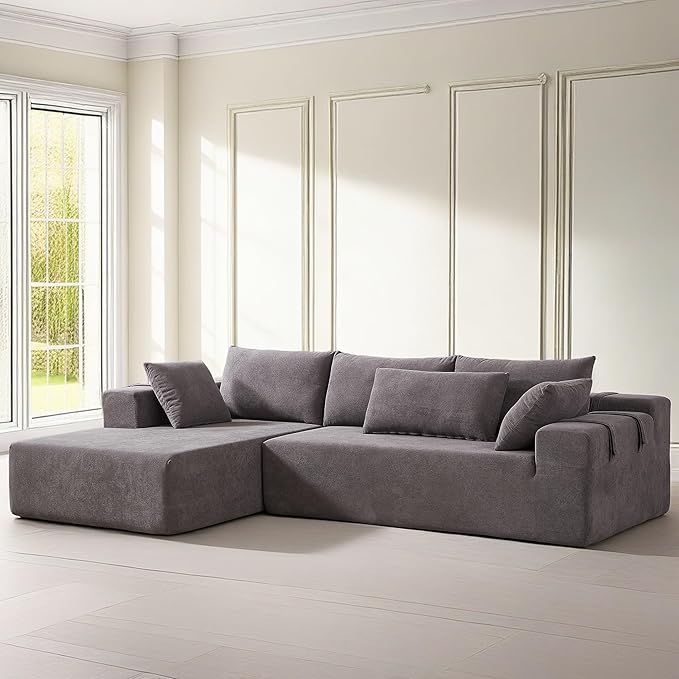 108" Modular Sectional Couch Sofa with L-Shape Chaise, Modern Cloud Comfy Sofa with Deep Seat, Upholstered Couches for Living Room Bedroom, No Assembly Required (Grey Left Facing Chaise)