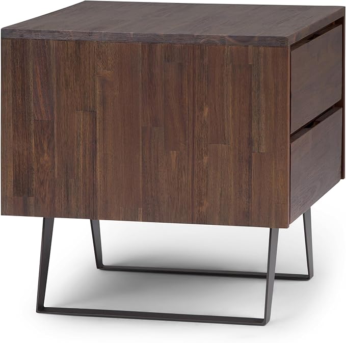 SIMPLIHOME Lowry SOLID ACACIA WOOD and Metal 22 inch Wide Square Modern Industrial Side Table in Distressed Charcoal Brown for the Living Room and Bedroom