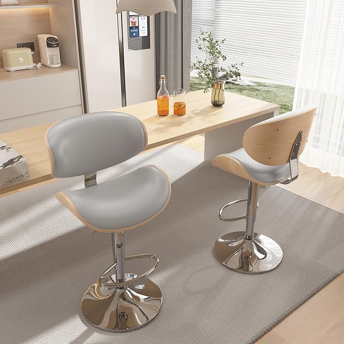 Bar Stools Modern Swivel Bar Chairs, Barstools Counter Height with Backrest for Bar, Kitchen, Dining Room Grey