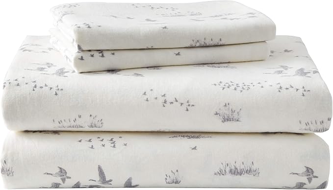 Eddie Bauer - Flannel Sheets Queen Size, Anti-Pilling & Wrinkle Resistant Cotton, Touchably Soft for All-Season Comfort - Bed Sheets with Matching Pillowcases & Fitted Sheet (Geese Meadow Yellow)