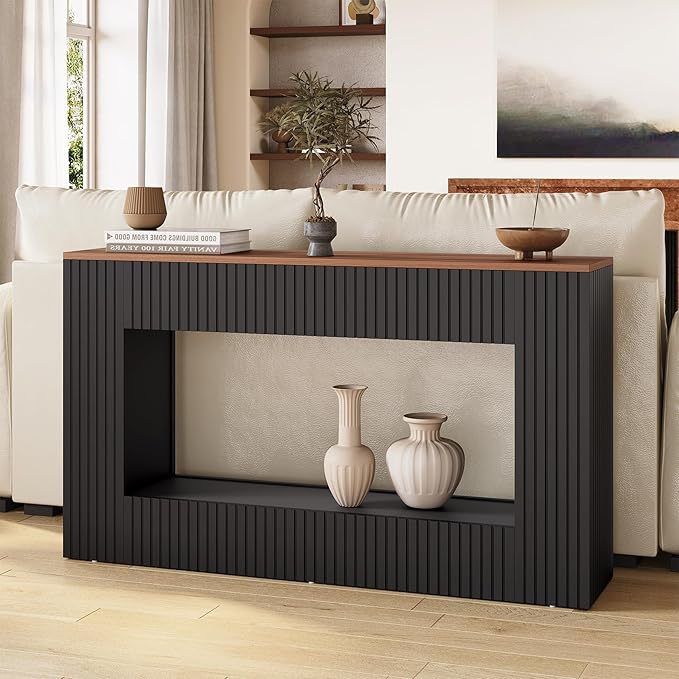LITTLE TREE Black Console Table for Entryway, 55 Inch Long Narrow Farmhouse Sofa Table with Storage for Living Room, Hallway, Entry, Behind Couch, Entrance, Foyer