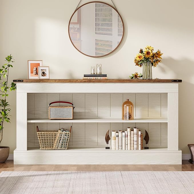 Tribesigns 63-Inch Long Console Table for Entryway, Narrow Long Entry Table with Shelves for Living Room, Farmhouse Sofa Console Behind Couch, for Foyer, Hallway, White and Brown