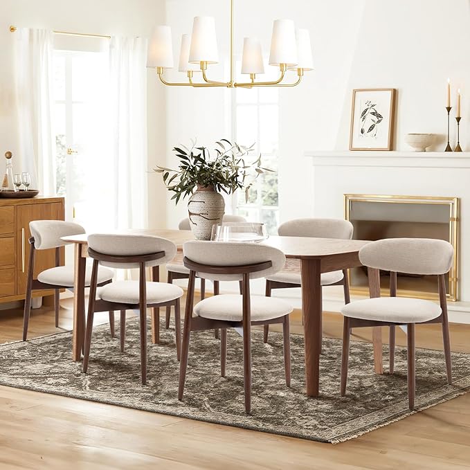 COLAMY Wooden Dining Chairs Set of 4, Modern Fabric Upholstered Kitchen Side Chairs, Farmhouse Dining Room Chairs with Foot Pegs, Beige