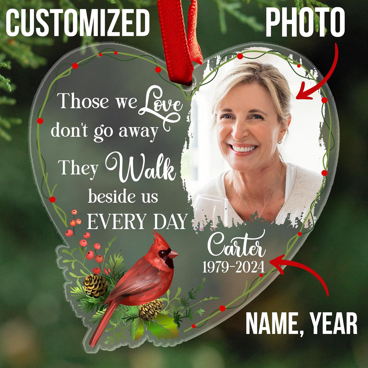 2025 Personalized Memorial Acrylic Ornament – Christmas-Birthday-Anniversary Keepsake for Loss of Loved One – Custom Photo Name Year – in Loving Memory Heart Decoration