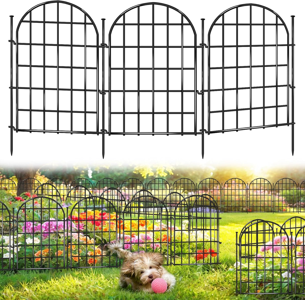 32.5 ft(L) x 22 in(H) Garden Fence, 30 Panels Arched No Dig Fence, Decorative Animal Barrier Fencing with Ground Stake, Rustproof Metal Garden Edging Border for Dog, Rabbit, Outdoor Yard Patio Decor