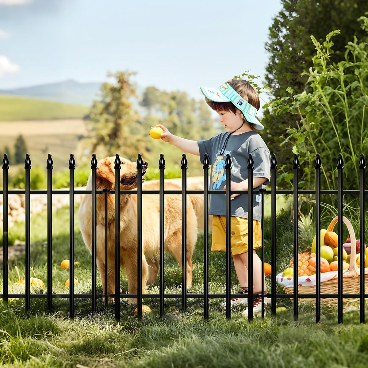 Metal Garden Fence 24 inch H x 24 inch W (10 Panels, Total Length 20 ft) Decorative Fence Border Fence Landscape Fencing for Dog, Flower Bed, Yard, Animal Barrier