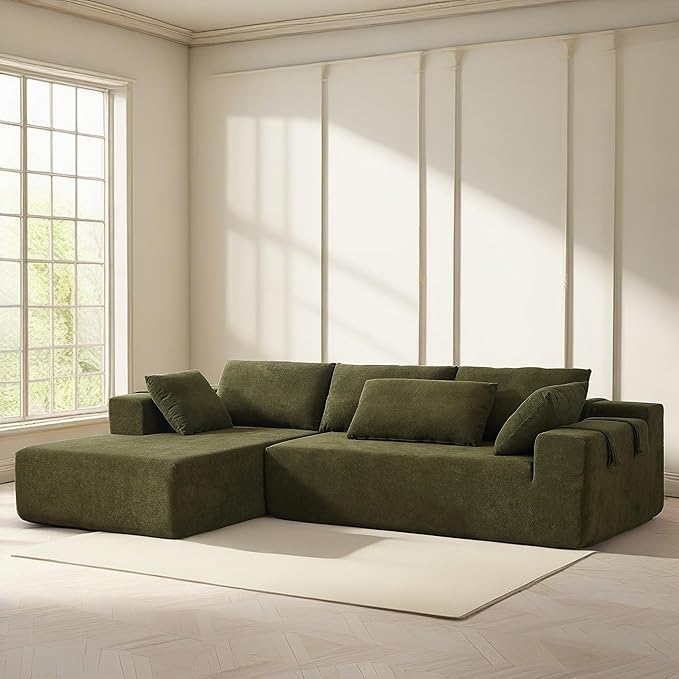 108" Modular Sectional Couch Sofa with L-Shape Chaise, Modern Cloud Comfy Sofa with Deep Seat, Upholstered Couches for Living Room Bedroom, No Assembly Required (Green Left Facing Chaise)