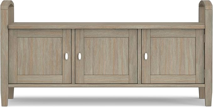 SIMPLIHOME Warm Shaker Entryway Storage Bench - 44 inch Wide Solid Wood Storage Seat in Distressed Grey, Transitional Bench Seat for Mudroom or Living Room with Lift-Up Lid and Shaker-Style Panels