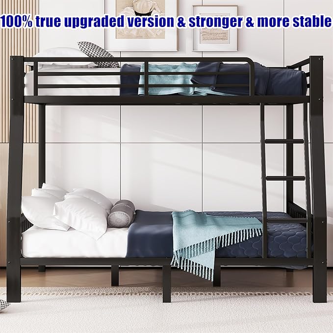 Stronger & Higher Quality Heavy Duty Bunk Bed Full XL Over Queen Size Bunkbed, Thickened Safer More Stable Steel Metal Queen Bunk Bed (Faster Assembly) (Full XL Over Queen)