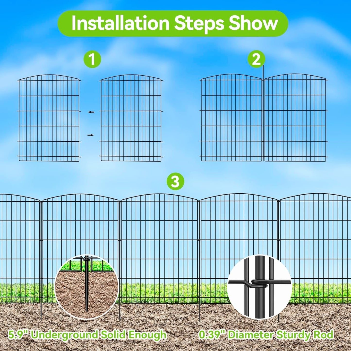 INJOPEXI Decorative Garden Fence 6 Panels 13ft (L)×36in (H) Animal Barrier Fences with 6 Panels Rustproof Metal Wire No Dig Rabbit Fencing Dog Fence for Outdoor Backyard Patio - Without Fence Gate