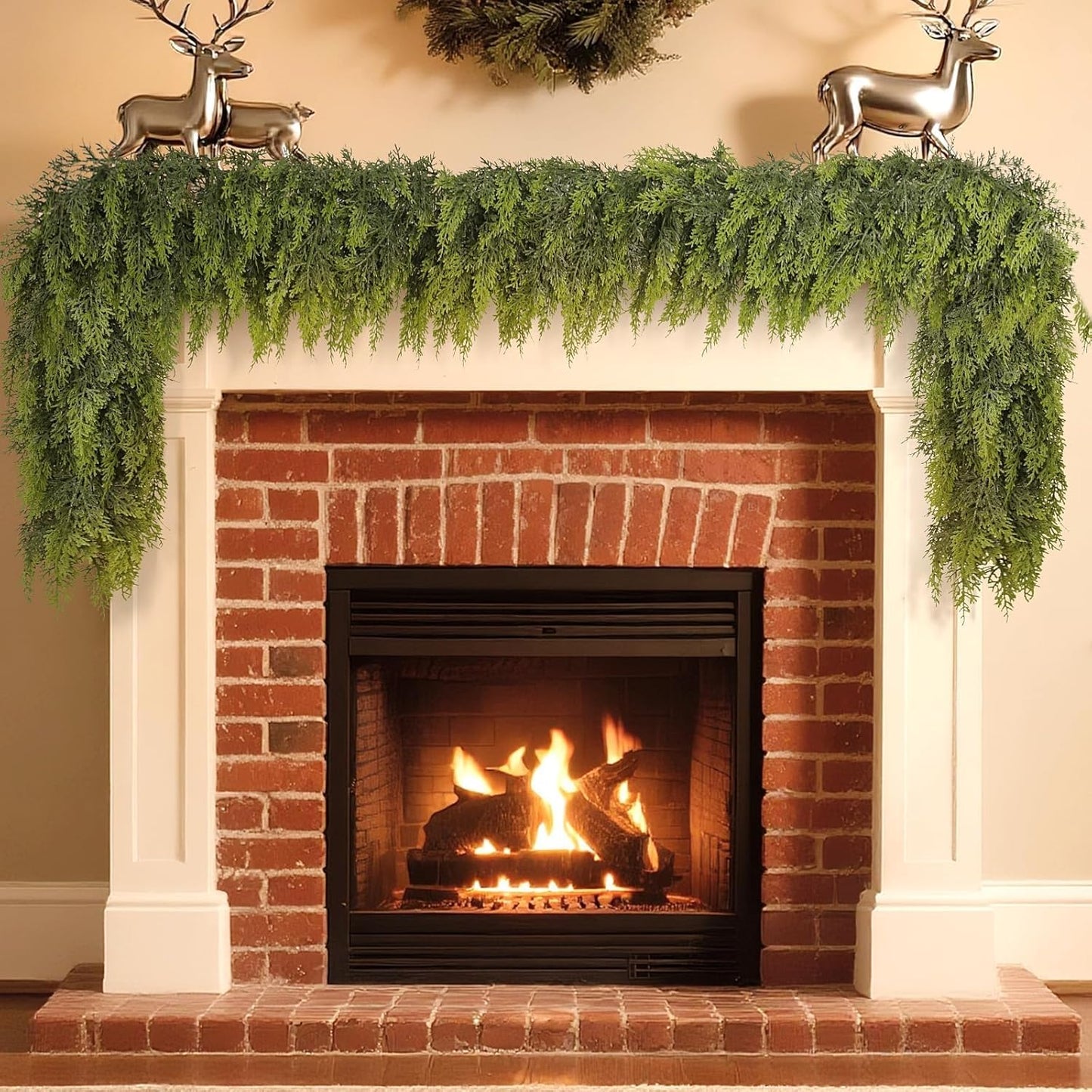 Real Touch Cedar Garland - Artificial Christmas Garlands Faux Green Cedar Fake Pine Needles Garland for Fireplace,Table, Stairs, Mantle, Window,Indoor Outdoor,Home,Holiday Decor(1 PCS,16 FT)