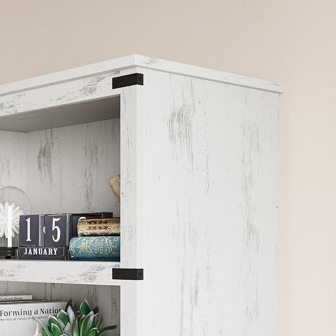 IDEALHOUSE 3 Tier Bookcase, Farmhouse Book Shelf with Storage, Low Book Case Wooden 3 Shelf Bookcase for Home Office, Living Room, Bed Room (White, 40.0" H x 31.5" W x 12.2" D)
