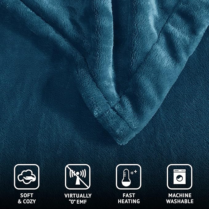 Beautyrest Heated Electric Blanket for Cold Weather, Fast Heating Heated Blanket, Auto Shut Off, Virtually Zero EMF, Multi Heat Setting, UL Certified, Teal Full (84 inx80 in)