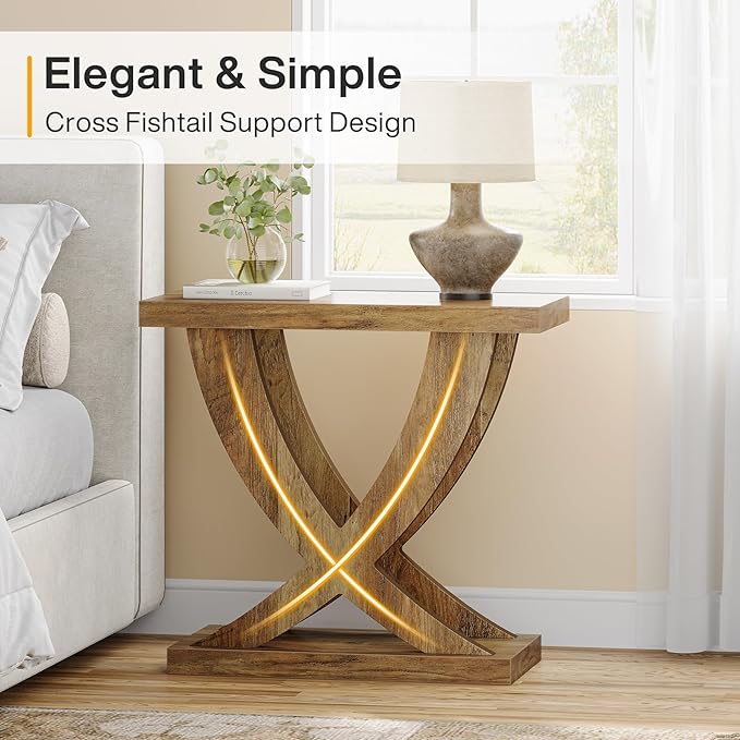 Tribesigns Wood End Side Table for Living Room Set of 2, Night Stand for Bedroom with Cross Fishtail Support, Farmhouse Nightstand for Small Spaces, Accent Furniture, Easy Assembly, Retro Wood Grain