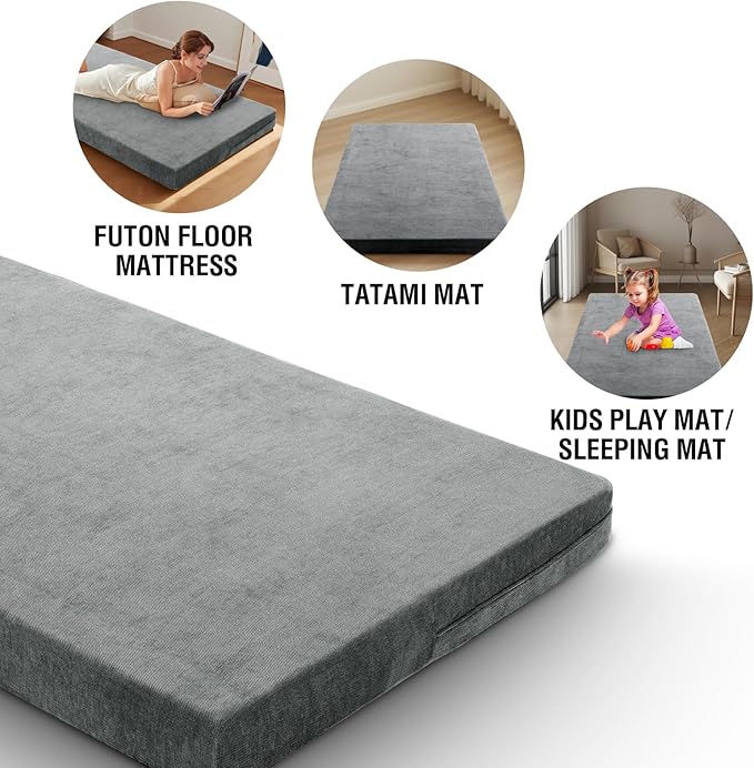 H.VERSAILTEX Twin Size Armless Futon Mattress Covers for Traditional Japanese Futon Mattress Soft Chenille Couch Slipcovers Floor Mats Sofa Protector Zippered Sleeper Sofa Cover,Grey
