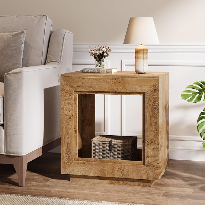 Tribesigns Rustic Brown End Table, 24" Side Table with Storage Shelf, Farmhouse Style Nightstand Bedside Table for Small Spaces, Bedroom, Living Room, Entryway, Easy Assembly (2, Natural)