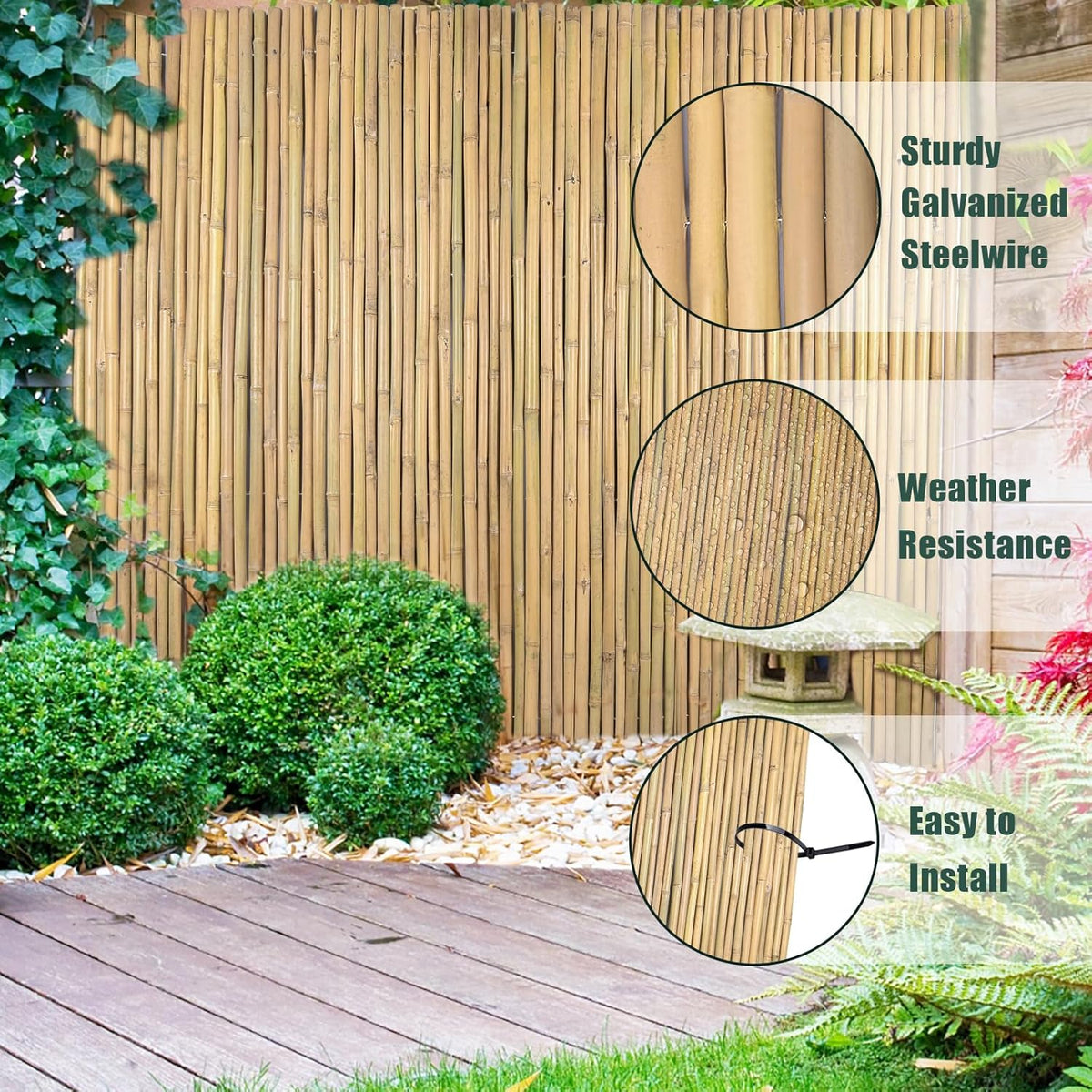 6Ft High x 8 Ft Long x 0.7In D Bamboos Screen, Natural Bamboo Fence Rolls, Eco-Friendly Bamboo Fencing for Outdoor Balcony Patio Garden Border Pool