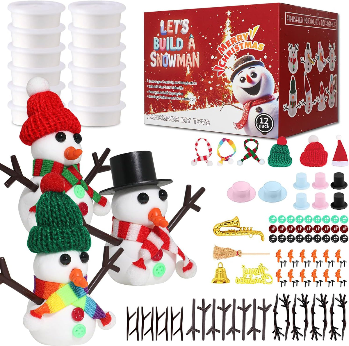 Build a Snowman Kit - Christmas Crafts, Modeling Clay DIY Kit, Creative Kids Air Dry Modeling Clay, Xmas Holiday Party Decor Gift