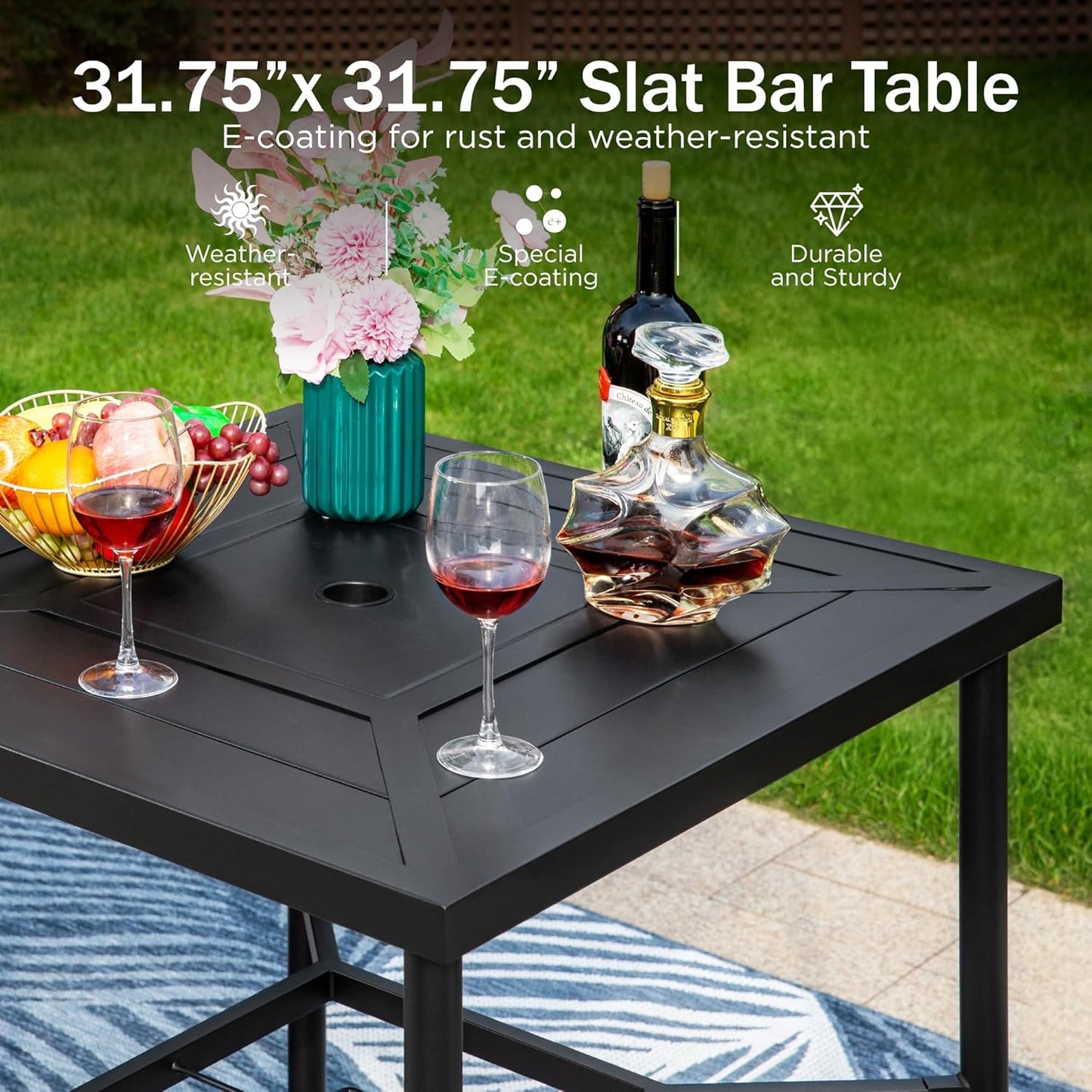 PHI VILLA 5 PCS Outdoor Bar Set,Counter Height Swivel Bar Chairs with Cushion and Metal Bar Table,Patio High Dining Set for Porch