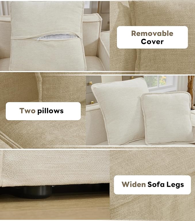 WILLOVE 109'' Modular Sectional Sofa, Chenille Cloud Couch with Wide Armrests & 5 Pillows, Deep Seat Couches for Living Room, Beige