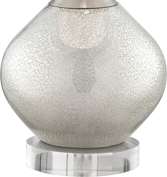 Possini Euro Design Swift Modern Table Lamp 32" Tall with USB Dimmer Round Riser Mercury Glass Chrome Neck Double Drum Shade for Bedroom Living Room House Bedside Nightstand Office Entryway Family